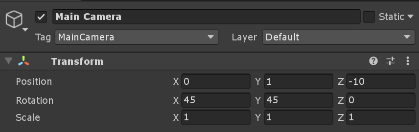 Camera rotation settings to get a more traditional isometric feel.